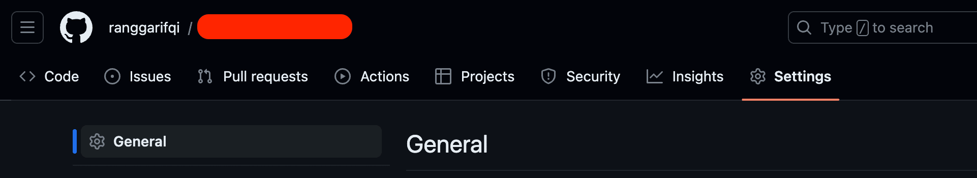 Github Settings menu