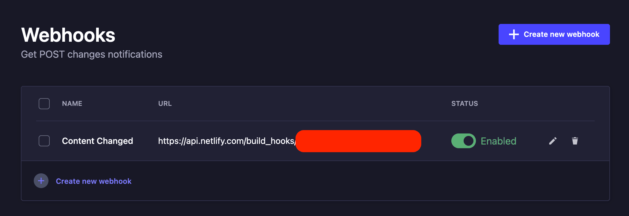 Strapi Webhook Settings
